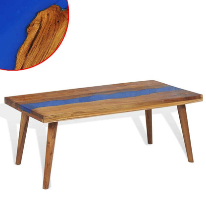 Coffee Table | Brown and Blue | Teak and Resin | 100x50x40 cm