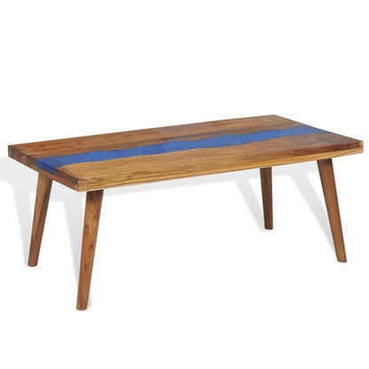 Coffee Table | Brown and Blue | Teak and Resin | 100x50x40 cm