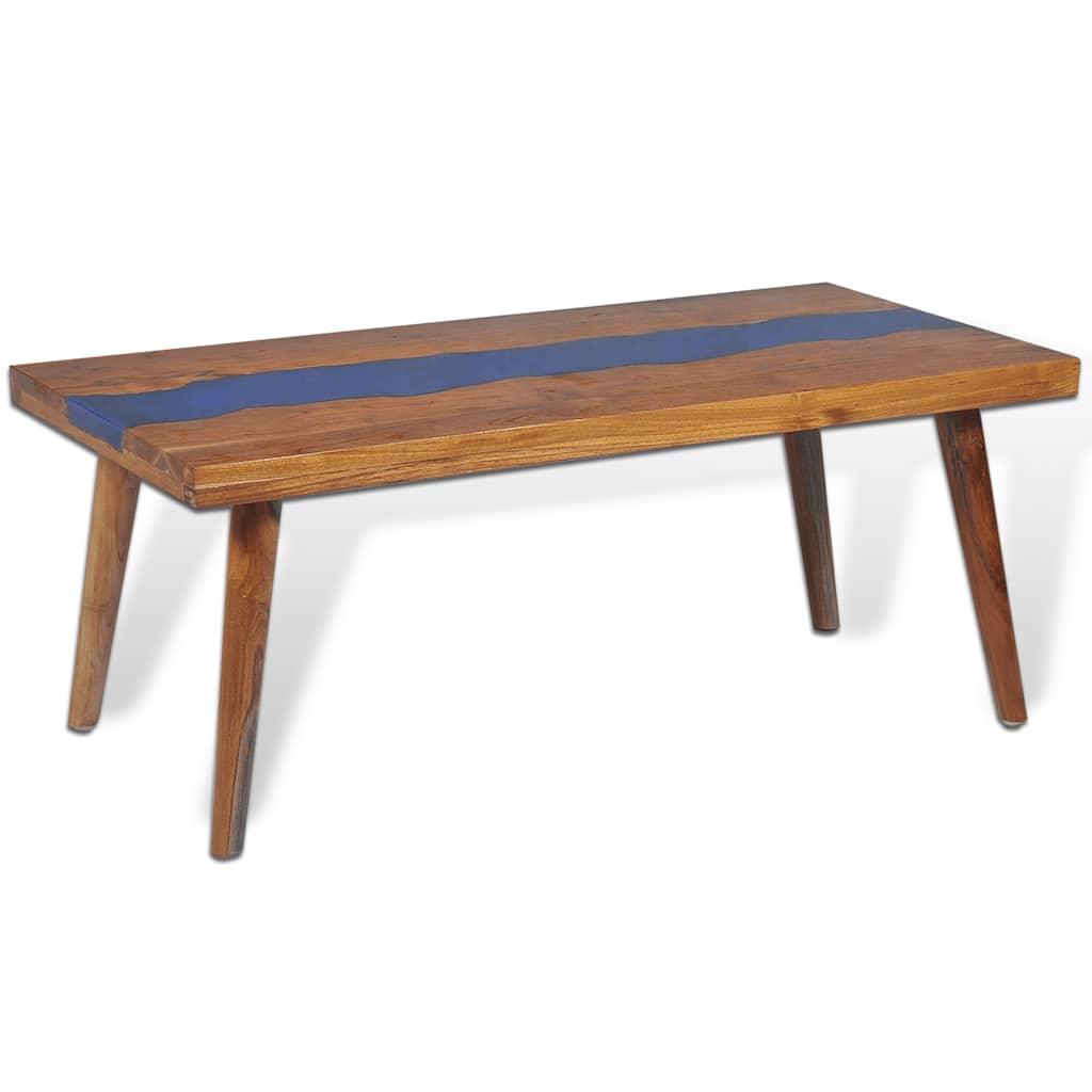Coffee Table | Brown and Blue | Teak and Resin | 100x50x40 cm