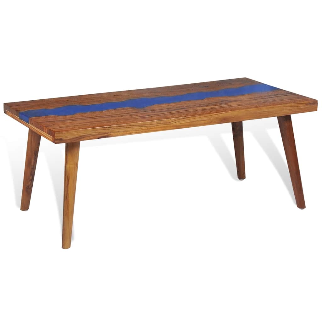 Coffee Table | Brown and Blue | Teak and Resin | 100x50x40 cm