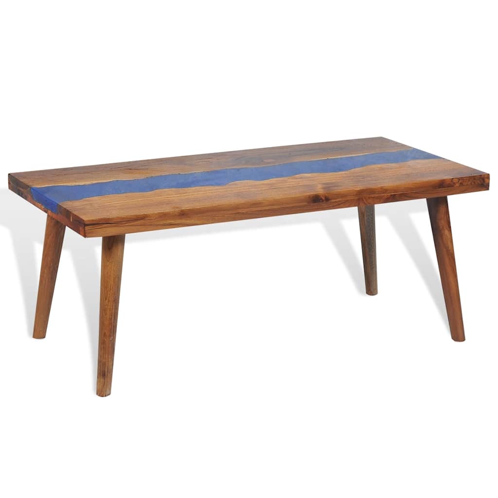 Coffee Table | Brown and Blue | Teak and Resin | 100x50x40 cm