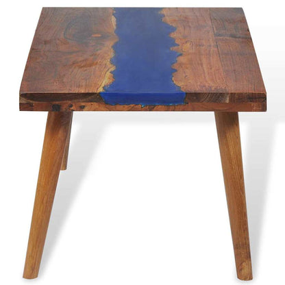 Coffee Table | Brown and Blue | Teak and Resin | 100x50x40 cm