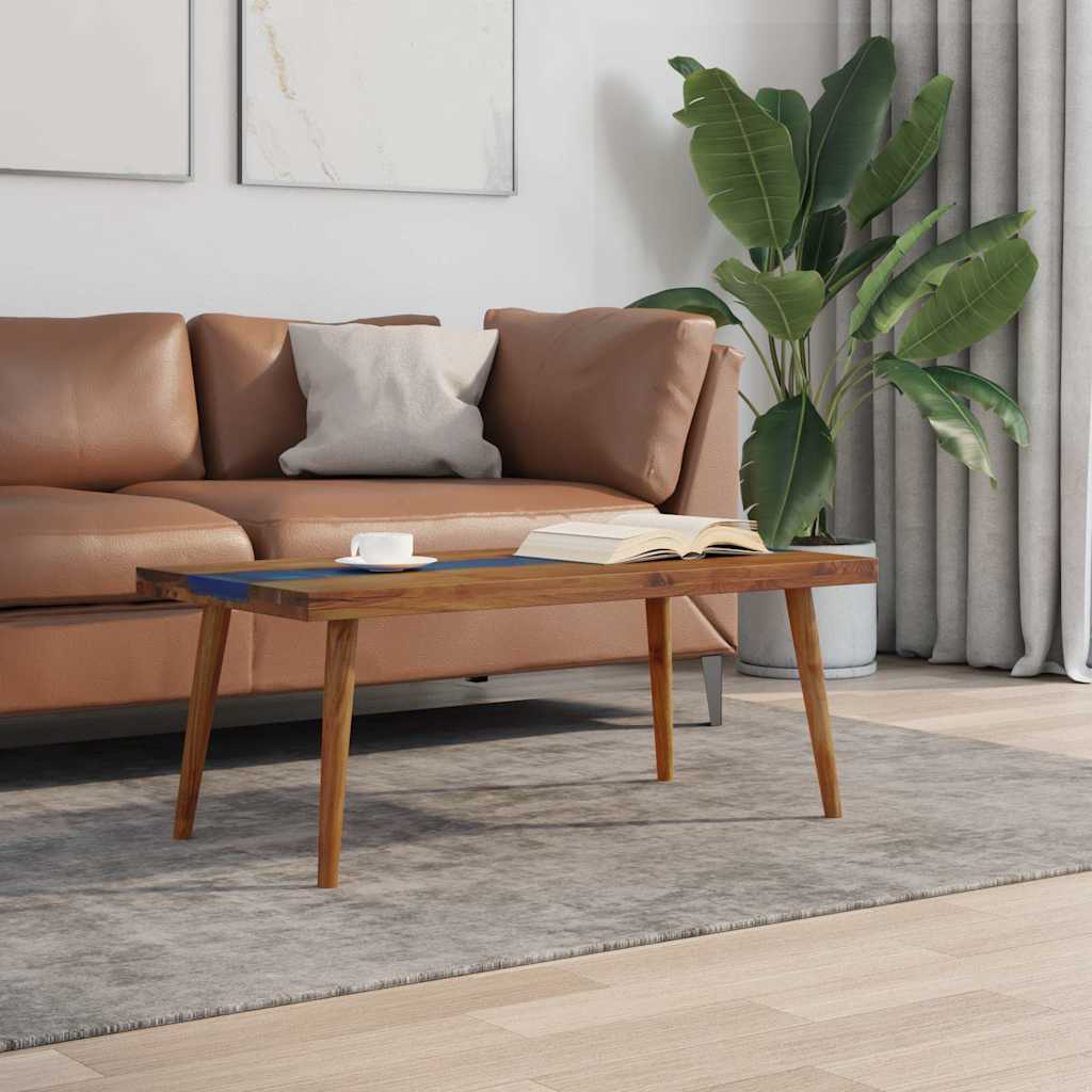 Coffee Table | Brown and Blue | Teak and Resin | 100x50x40 cm
