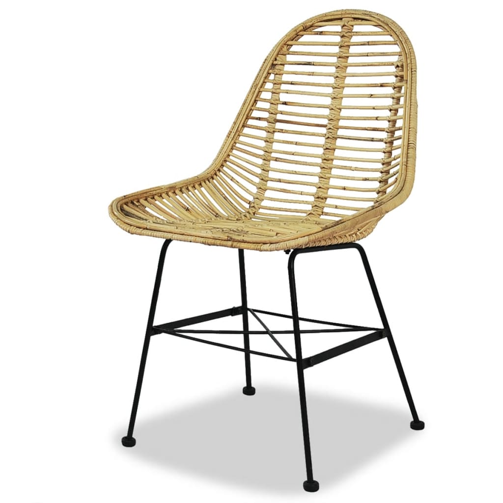 Dining Chair | Set of 2 | Beige | Natural rattan and wrought iron