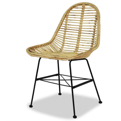 Dining Chair | Set of 2 | Beige | Natural rattan and wrought iron