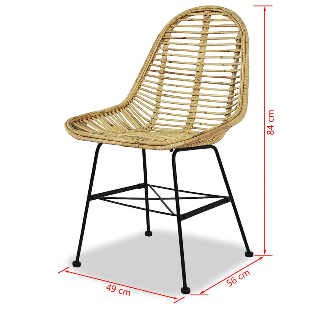 Dining Chair | Set of 2 | Beige | Natural rattan and wrought iron