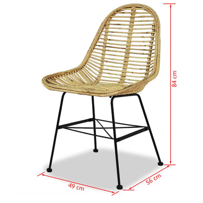 Dining Chair | Set of 2 | Beige | Natural rattan and wrought iron