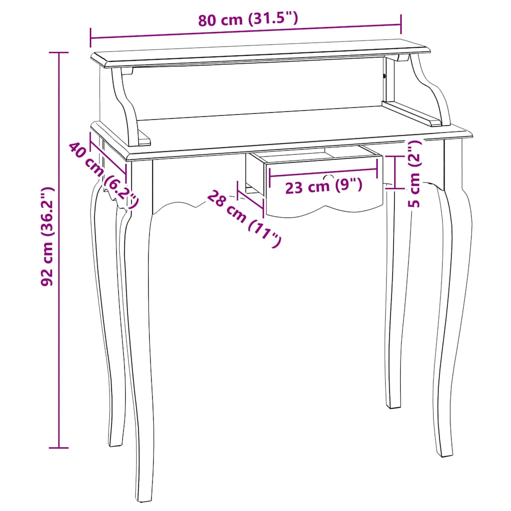 Writing Desk Solid Mahogany Wood 80x40x92 cm