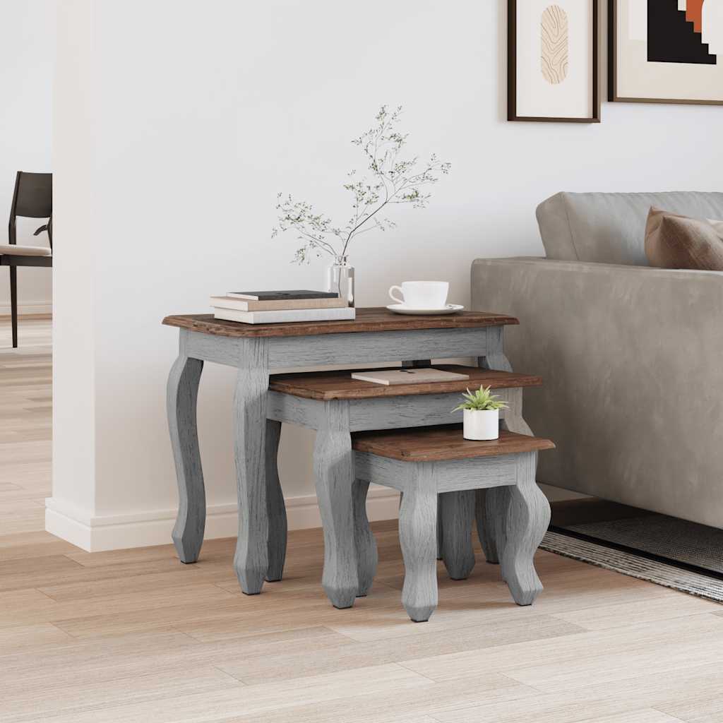 Nesting Table Set 3 Pieces Solid Mahogany Wood