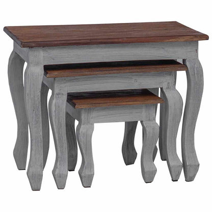 Nesting Table Set 3 Pieces Solid Mahogany Wood