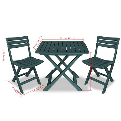 43582 vidaXL 3 Piece Folding Bistro Set Plastic Green