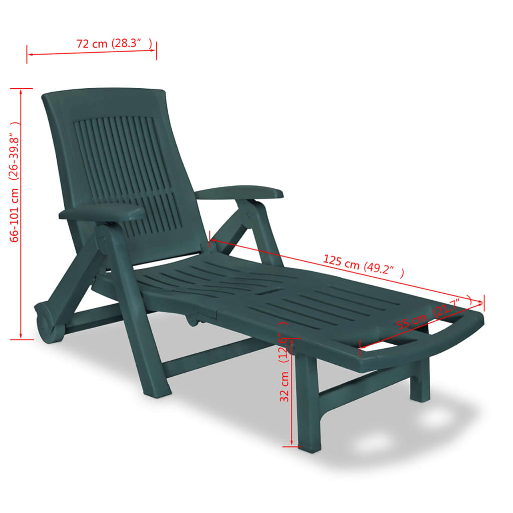Sunlounger | Green | Plastic | One Size | Foldable | Sun Lounger