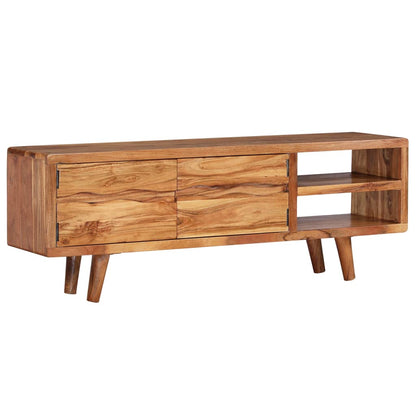 244973 vidaXL TV Cabinet Solid Acacia Wood with Carved Doors 117x30x40 cm
