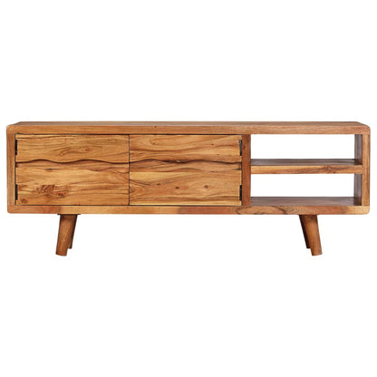 244973 vidaXL TV Cabinet Solid Acacia Wood with Carved Doors 117x30x40 cm