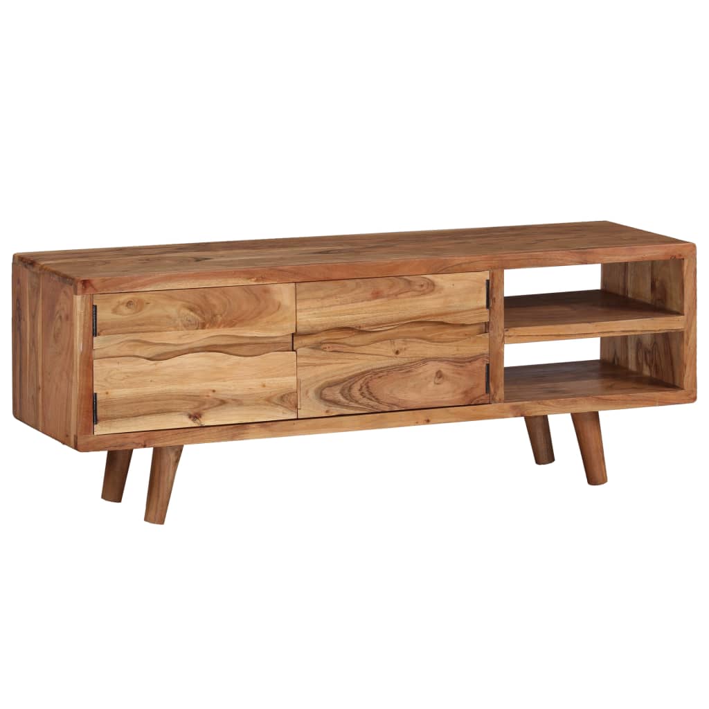 244973 vidaXL TV Cabinet Solid Acacia Wood with Carved Doors 117x30x40 cm