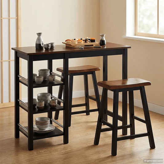 Bar Set | Black and brown | MDF, Rubberwood | Standard | Bar Set
