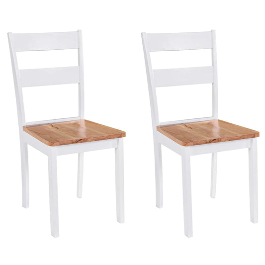 Dining Chair | Set of 2 | White and natural wood | Solid Rubberwood
