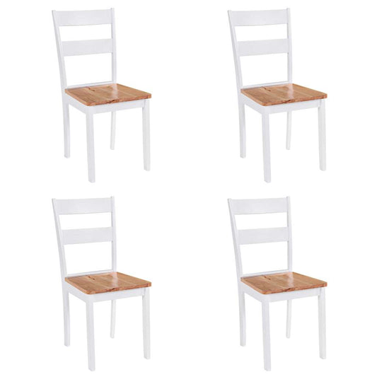 Dining Chair | Set of 4 | White and natural wood | Solid Rubberwood