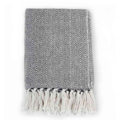 Throw Cotton Herringbone 125x150 cm Navy Blue