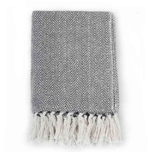 Throw Cotton Herringbone 125x150 cm Navy Blue