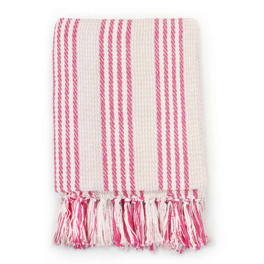 Throw Cotton Stripes 125x150 cm Pink and White