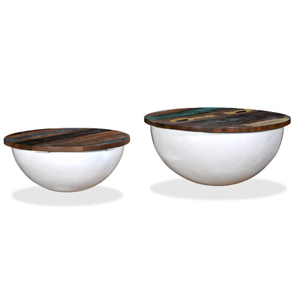 245256 vidaXL Coffee Table Set 2 Pieces Solid Reclaimed Wood White Bowl Shape