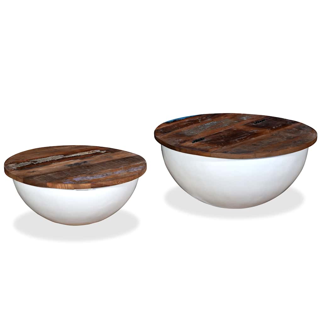 245256 vidaXL Coffee Table Set 2 Pieces Solid Reclaimed Wood White Bowl Shape