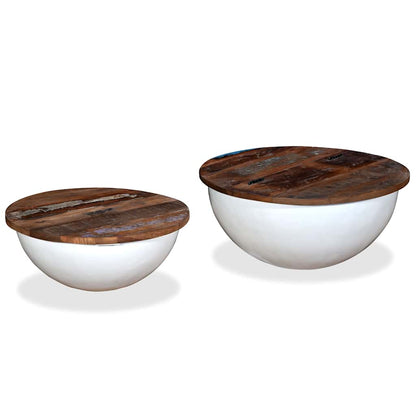 245256 vidaXL Coffee Table Set 2 Pieces Solid Reclaimed Wood White Bowl Shape