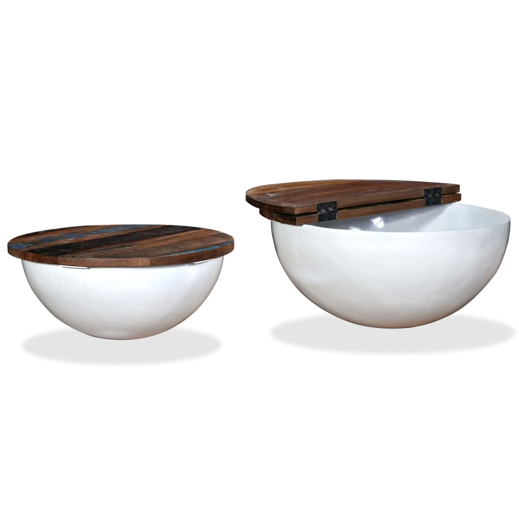 Coffee Table Set 2 Pieces Solid Reclaimed Wood White Bowl Shape