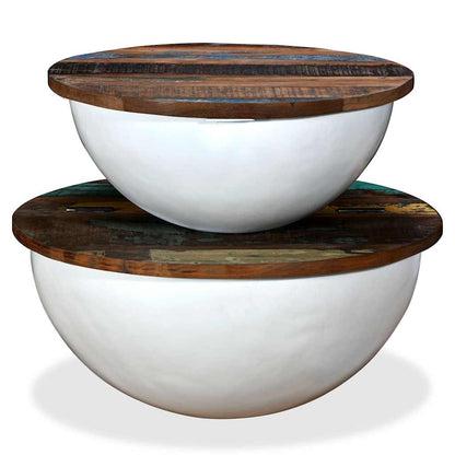 245256 vidaXL Coffee Table Set 2 Pieces Solid Reclaimed Wood White Bowl Shape