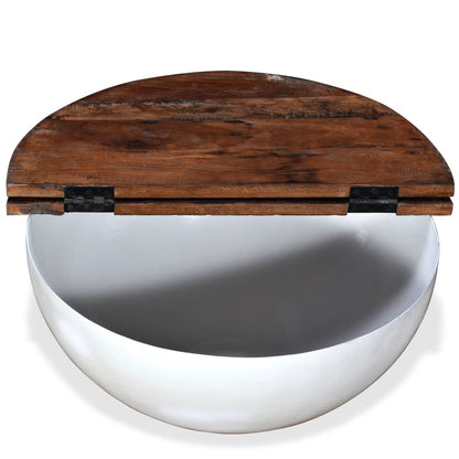 Coffee Table Set 2 Pieces Solid Reclaimed Wood White Bowl Shape