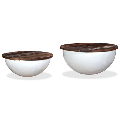 Coffee Table Set 2 Pieces Solid Reclaimed Wood White Bowl Shape