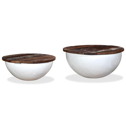 245256 vidaXL Coffee Table Set 2 Pieces Solid Reclaimed Wood White Bowl Shape