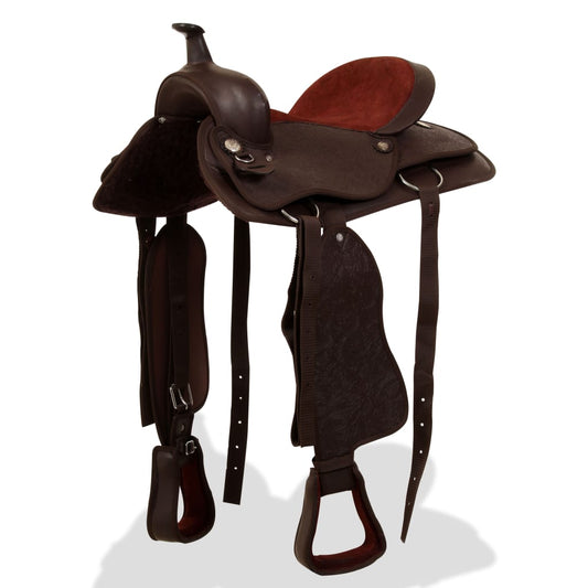 91349 vidaXL Western Saddle, Headstall&Breast Collar Real Leather 17" Brown