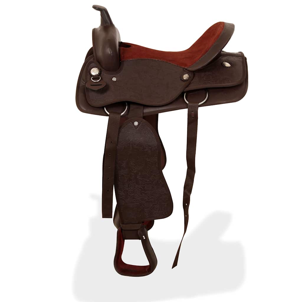 91349 vidaXL Western Saddle, Headstall&Breast Collar Real Leather 17" Brown