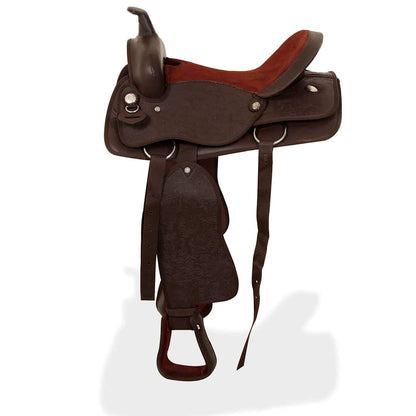 91349 vidaXL Western Saddle, Headstall&Breast Collar Real Leather 17" Brown
