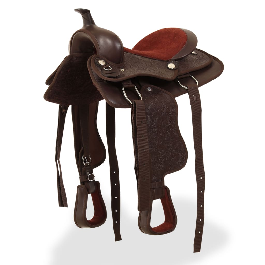 91351 vidaXL Western Saddle, Headstall&Breast Collar Real Leather 13" Brown