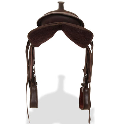 91351 vidaXL Western Saddle, Headstall&Breast Collar Real Leather 13" Brown