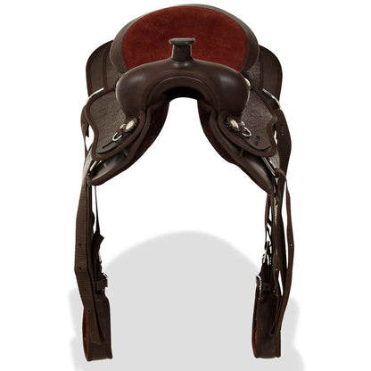 91351 vidaXL Western Saddle, Headstall&Breast Collar Real Leather 13" Brown