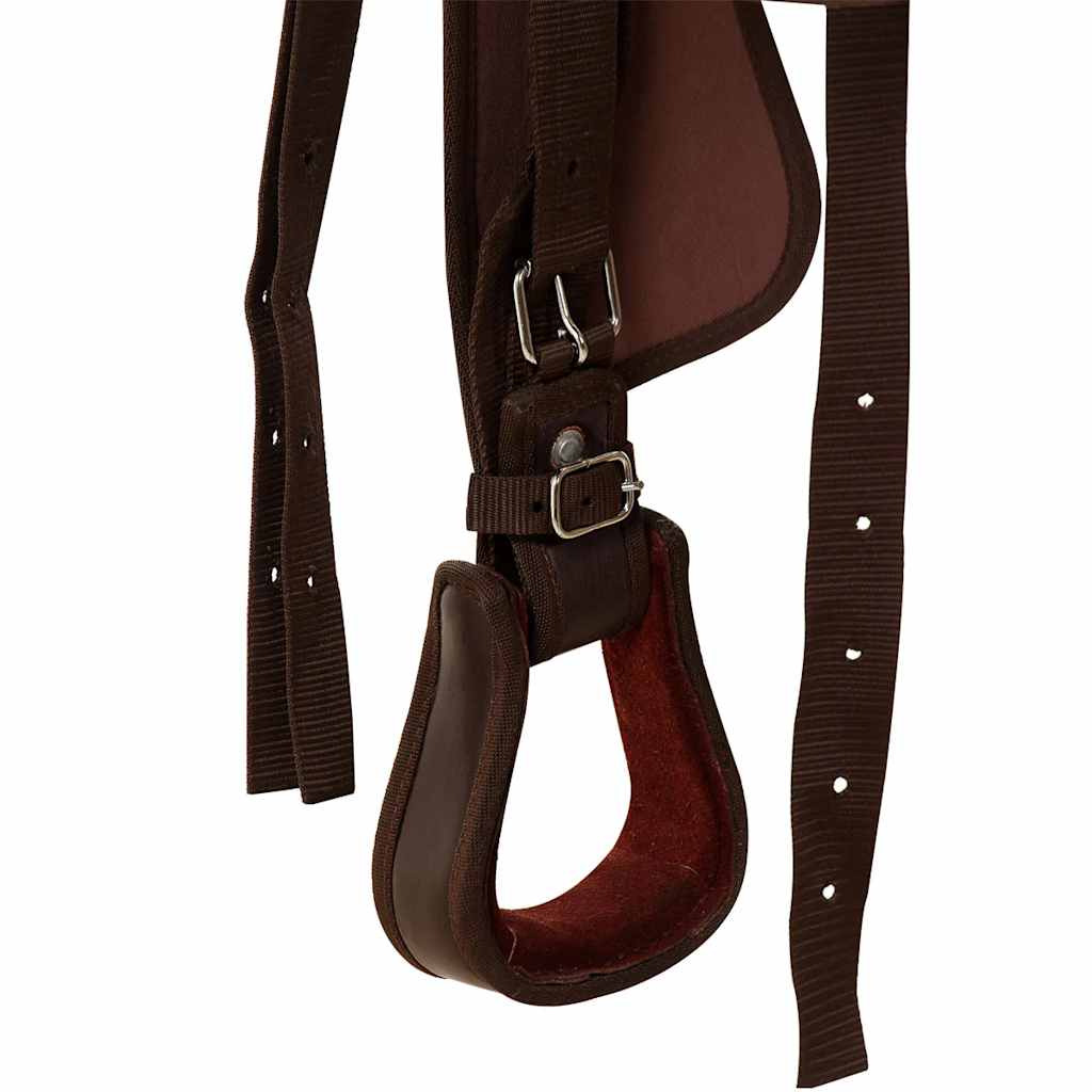 91351 vidaXL Western Saddle, Headstall&Breast Collar Real Leather 13" Brown