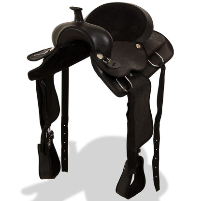 Western Saddle. Headstall&Breast Collar Real Leather 17" Black