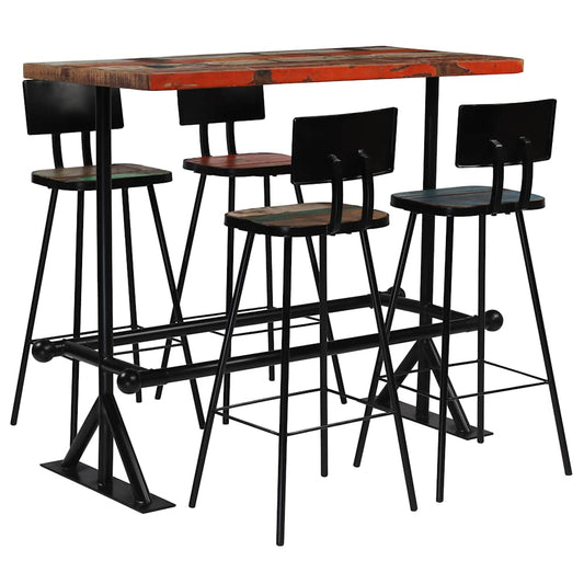 245399 vidaXL Bar Set 5 Piece Solid Reclaimed Wood Multicolour