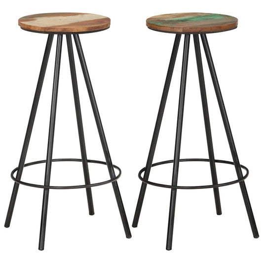Bar Stool | Set of 2 | Multicolour | Solid reclaimed wood and steel