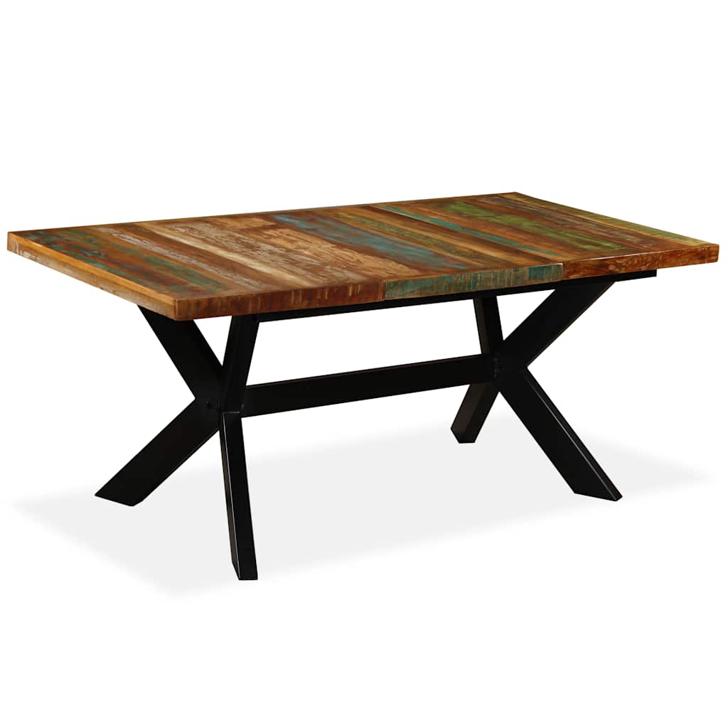 244804 vidaXL Dining Table Solid Reclaimed Wood and Steel Cross 180 cm
