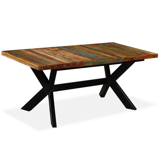 244804 vidaXL Dining Table Solid Reclaimed Wood and Steel Cross 180 cm