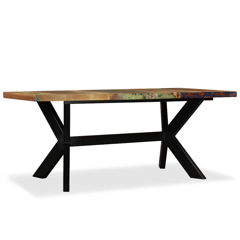 244804 vidaXL Dining Table Solid Reclaimed Wood and Steel Cross 180 cm