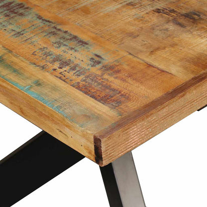 244804 vidaXL Dining Table Solid Reclaimed Wood and Steel Cross 180 cm