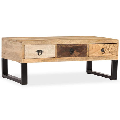 244942 vidaXL Coffee Table with 3 Drawers Solid Mango Wood 90x50x35 cm