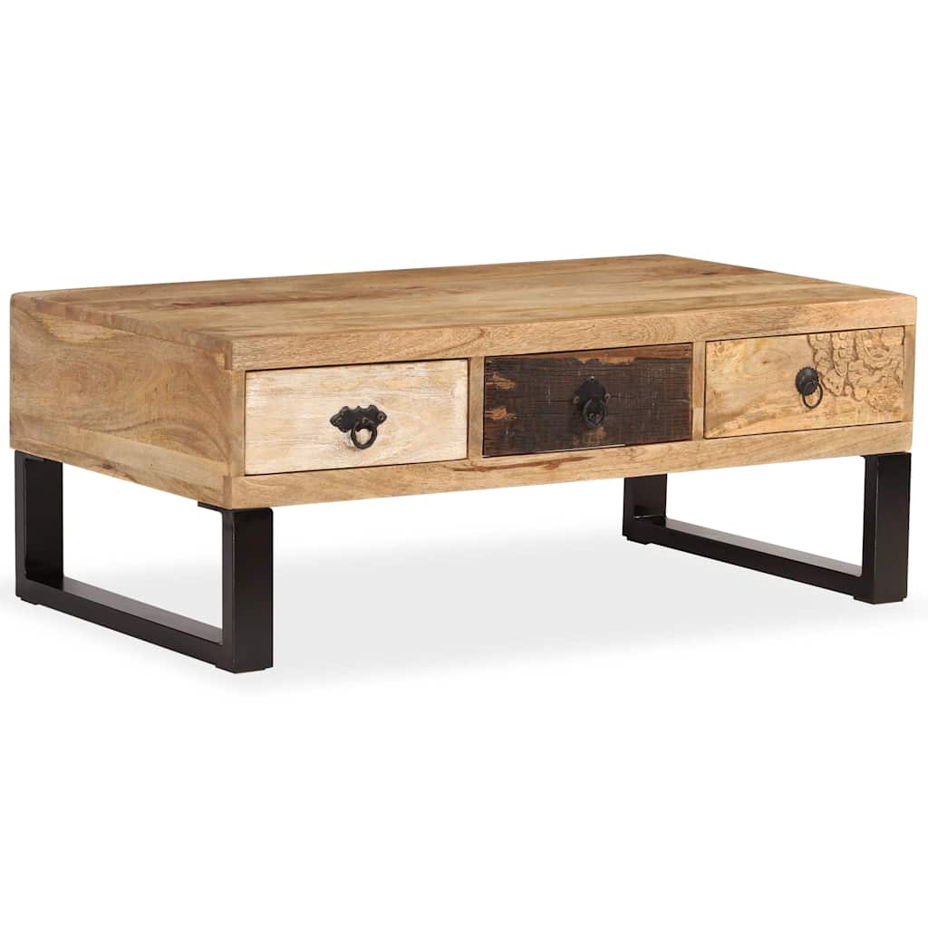 244942 vidaXL Coffee Table with 3 Drawers Solid Mango Wood 90x50x35 cm