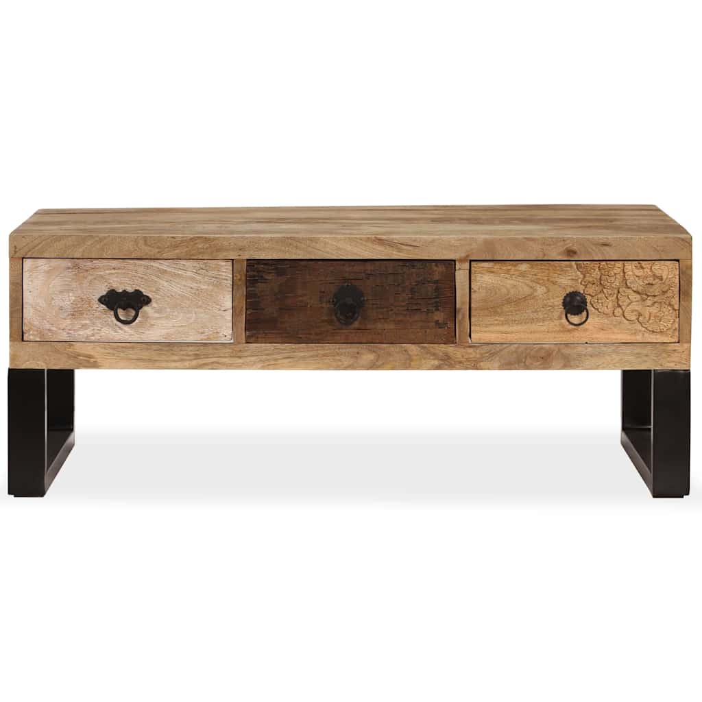244942 vidaXL Coffee Table with 3 Drawers Solid Mango Wood 90x50x35 cm